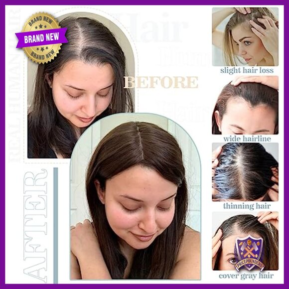 Human Hair Topper Clip-In 10 Inch Lace Base Hair Loss Cover No Bangs main image 4